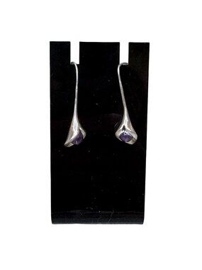 Stuart NYE Sterling Silver Calla Lily Earrings Amethyst Bead Modern Hook 925 VTG